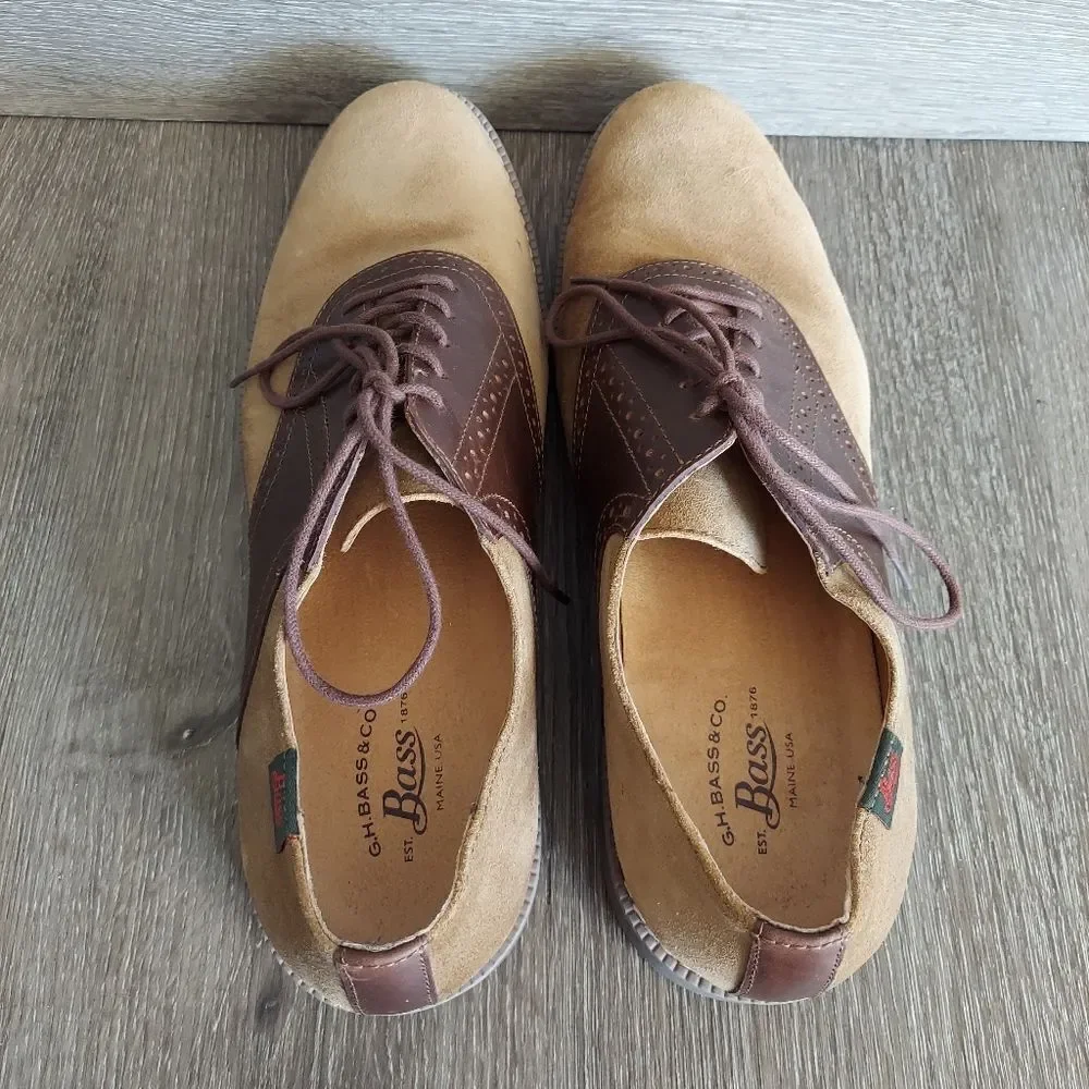 Bass Men's Pasadena Saddle Taupe Suede Oxfords Size 11.5